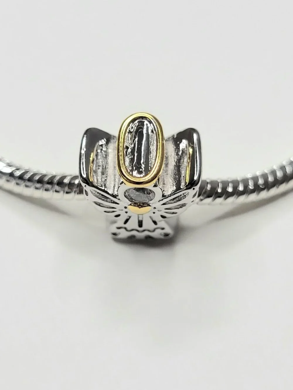 NWT For Pandora Style Bracelets Shiny Silver & Gold Color Angel Charm With Halo